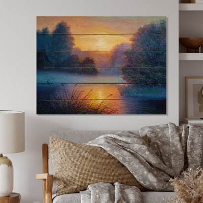 «River In Sunset Winter Forest III», reproduction sur toile flottante