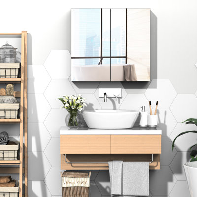 24"X22" Steel Bathroom Cabinet, With Double Doors And Mirror For Lip Gloss, White Storage Frame Razors,