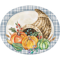 24-Pack Large Oval Thanksgiving Paper Plates, Heavy Duty Serving