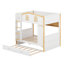Lit superposé avec garde-corps en forme de maison, tablettes de rangement et lit gigogne-1043292767