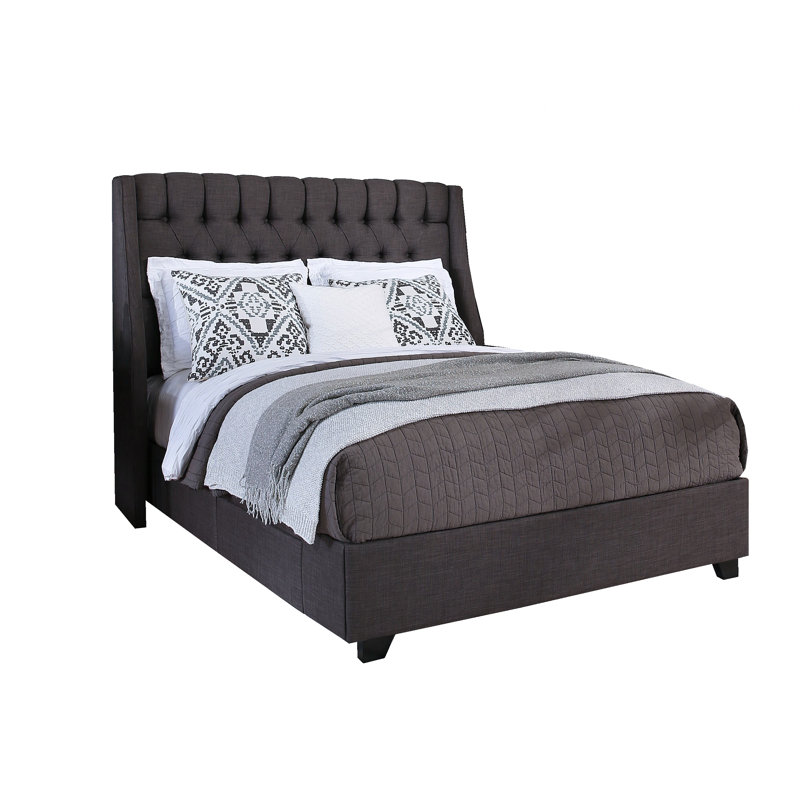 Lit plateforme tapissier Alamar, 4, Grand, Gris