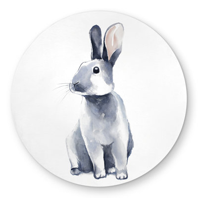 Gray Curious Rabbit Round Outdoor Area Rug for Home Decor