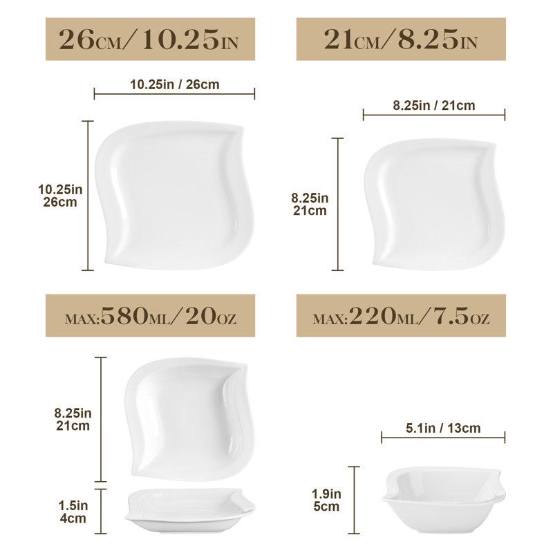 24 Piece Porcelain China Dinnerware Set - Service for 6