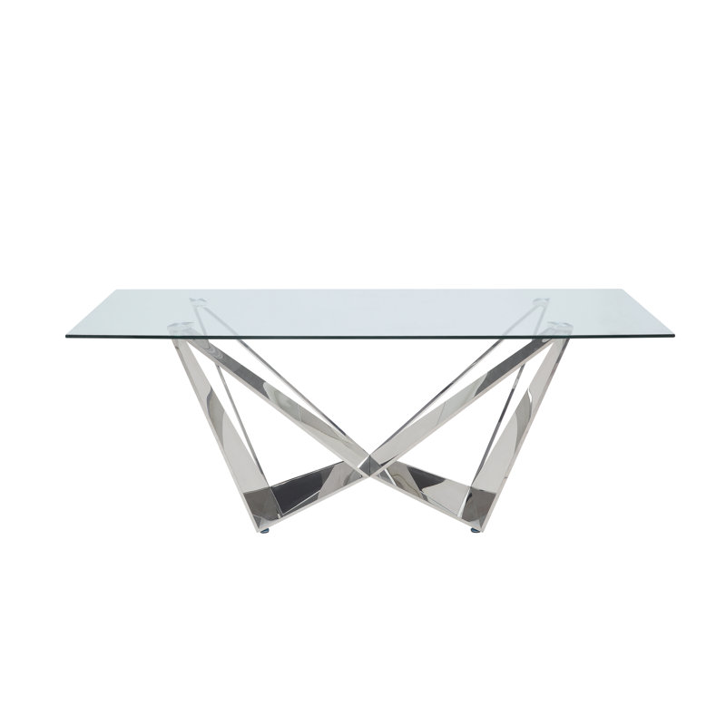 Hayvn Glass Top Metal Base Dining Table