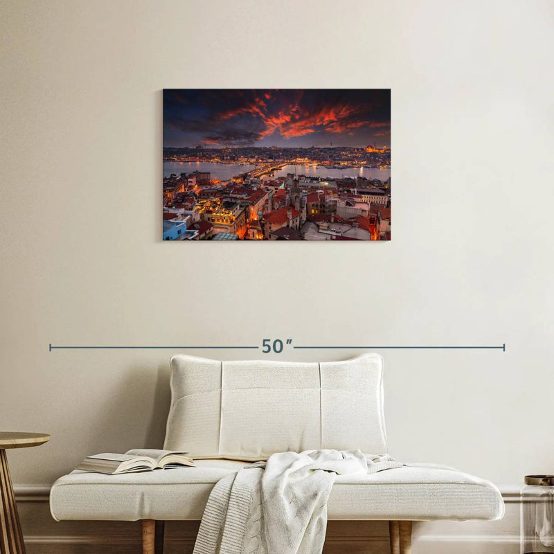 Paysage urbain de coucher de soleil à Istanbul, H 20 po x l 30 po