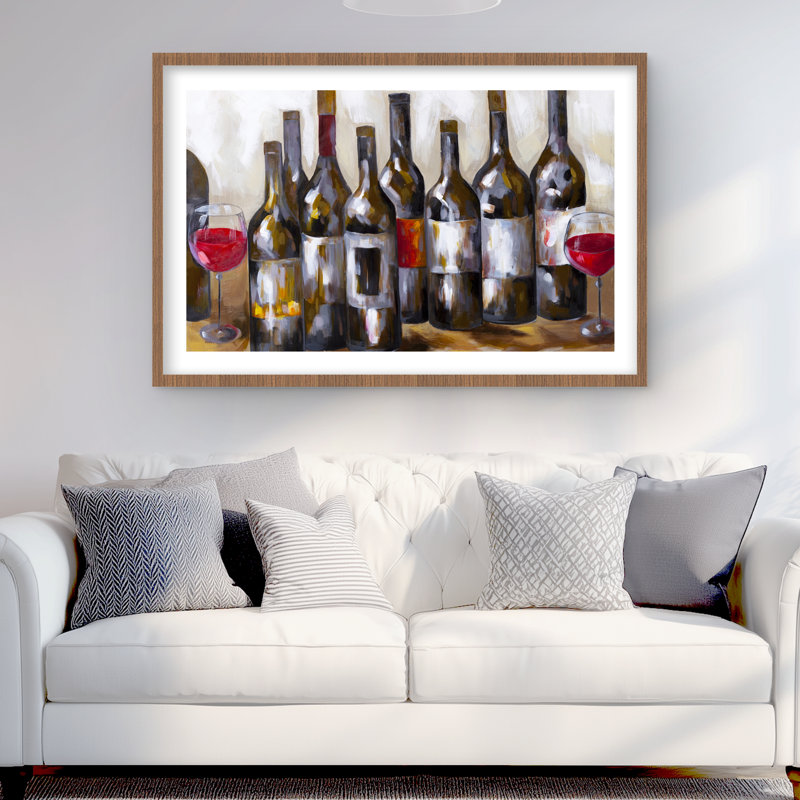 «Red Wine Bottles - gastronomie alimentaire», reproduction encadrée