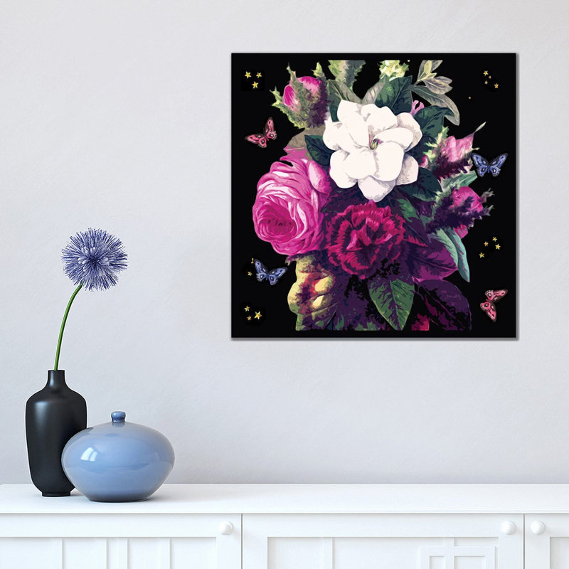 Flowers And Butterflies In The Night by Art Mirano - Wrapped Canvas Print, 45.72 cm H x 45.72 cm W