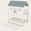 Lit simple superposé simple avec lit gigogne, toit et fenêtre, structure en bois massif avec garde-corps, style maisonnette pour enfants, finition blanche et grise