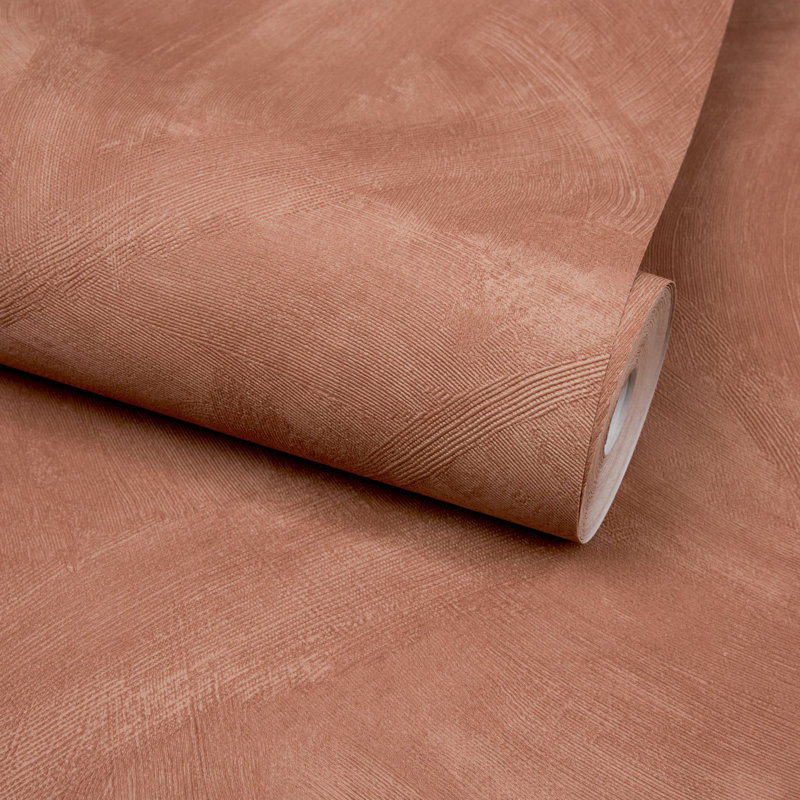 Textured Vibes Collection Authentic Plaster Wallpaper Roll, Terracotta Red