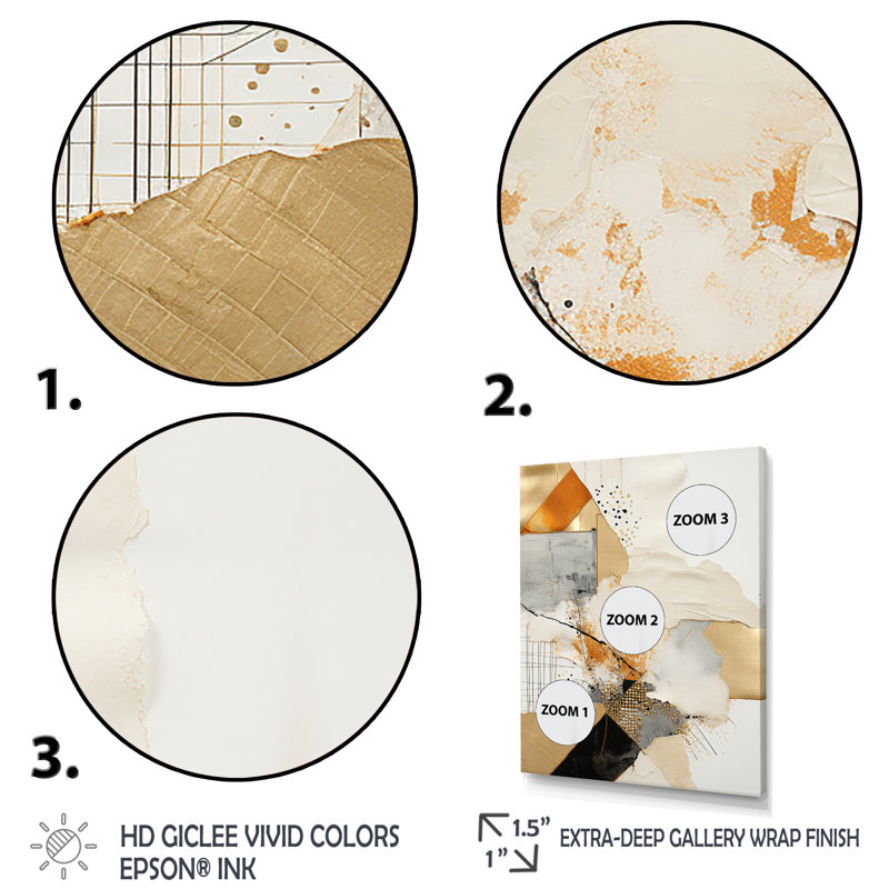 Sunset Reverie Collages - Abstract Collages, art mural, Cadre flottant doré, H 40 po x l 30 po x P 1,5 po