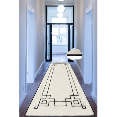 Ecru Hall Carpet (2.6 x 9.8 ft), 100% Polyester, 0.4 in Pile Height | Antibacterial, Non-Slip Underside, Machine Washable | Soft & Durable, Perfect for Living Room, Bedroom & Entryway Decor, Easy Care Design