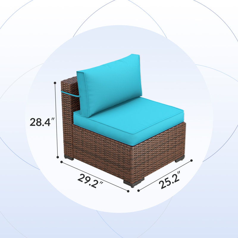 Ensemble de conversation modulaire en rotin Babak avec foyer et table basse, 10, Bleu ciel