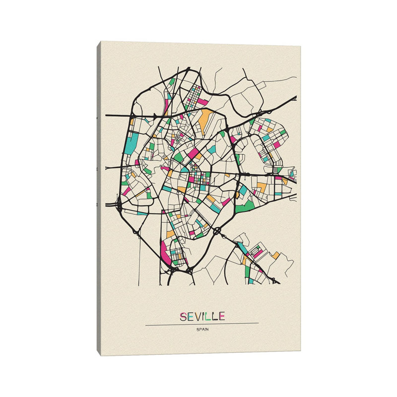Seville, Spain Map by Ayse Deniz Akerman - Wrapped Canvas Print, 66.04 cm H x 45.72 cm W x 1.91 cm D