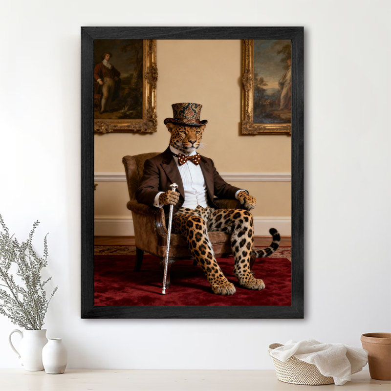 Encadré noir rétro, impression d'art encadré de style rétro de M. Leopard, H 37 po x l 25 po