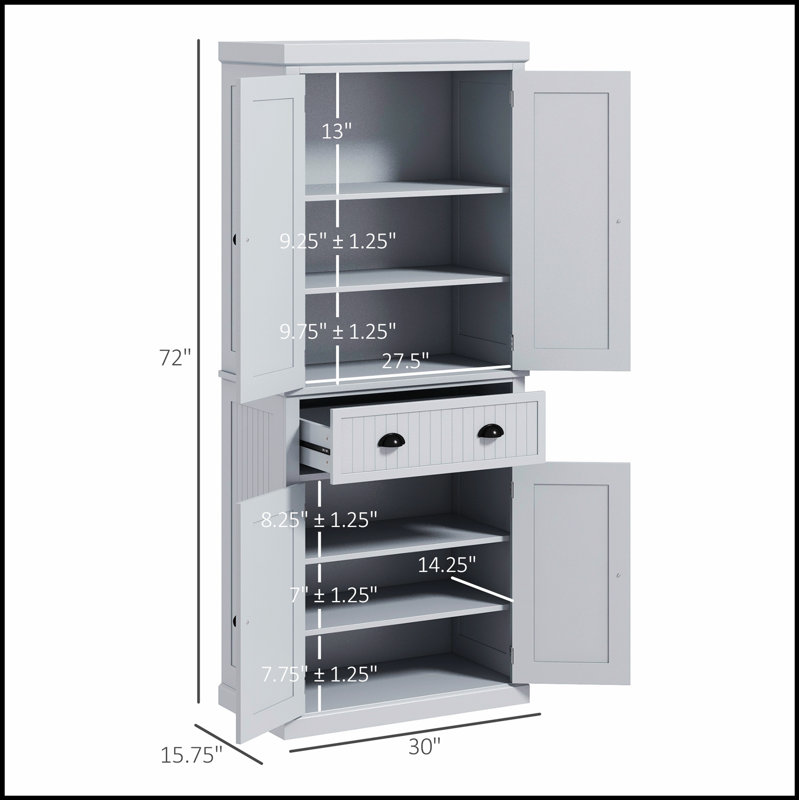 Armoire de rangement spacieuse pour garde-manger de 72 pouces avec 4 portes, conception traditionnelle pour une utilisation autoportante et amplement d'organisation