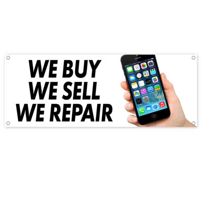 Janyah We Buy Sell Repair Banner 13 oz Non-Fabric Heavy-Duty Vinyl Single-Sided With Metal Grommets