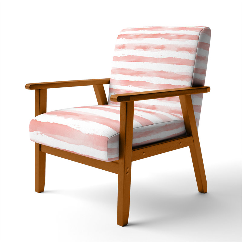 Chaise d'appoint French Country - Chaise avec accoudoirs rose et blanc rosé, Accoudoirs carrés bruns
