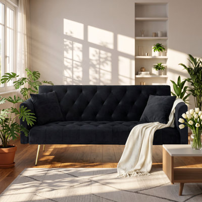Retro Velvet 71" W x 19" D x 30" H Convertible Back Sofa Bed
