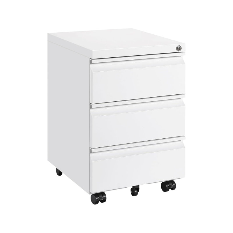 37 cm W 3 -Drawer Wheels / Casters included Mobile Steel Filing Cabinet, White