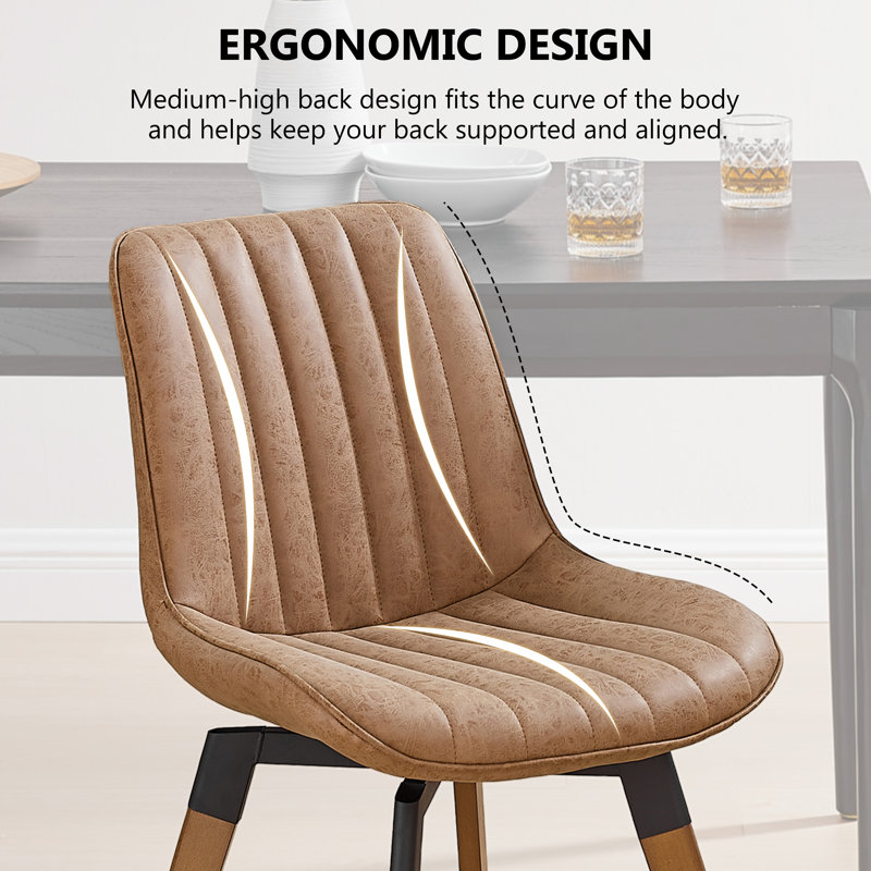 Bishaan Tufted Faux Leather Upholstered Swivel Kitchen Dining Side Chairs, Brown