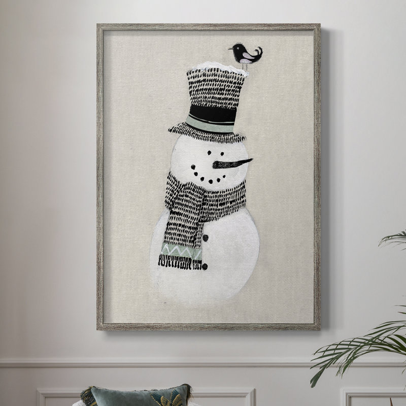 Impression encadrée bonhomme de neige des Fêtes - bois massif, H 15 po x l 12 po