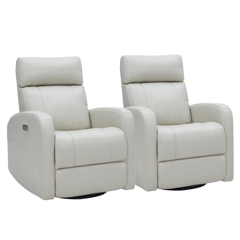 Fauteuil inclinable électrique pivotant en cuir véritable Corvin, Gris clair