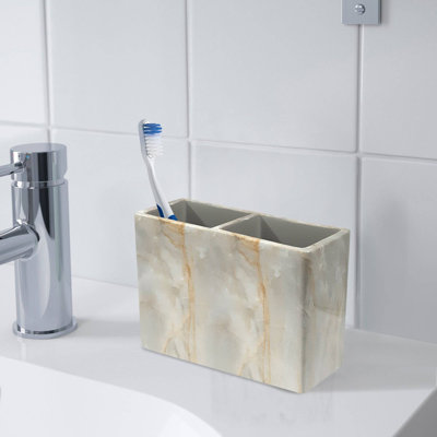 Oneita Toothbrush holder | Compact Multi-Slot Holder for Toothbrushes,Razors & Makeup Accessories | Marble