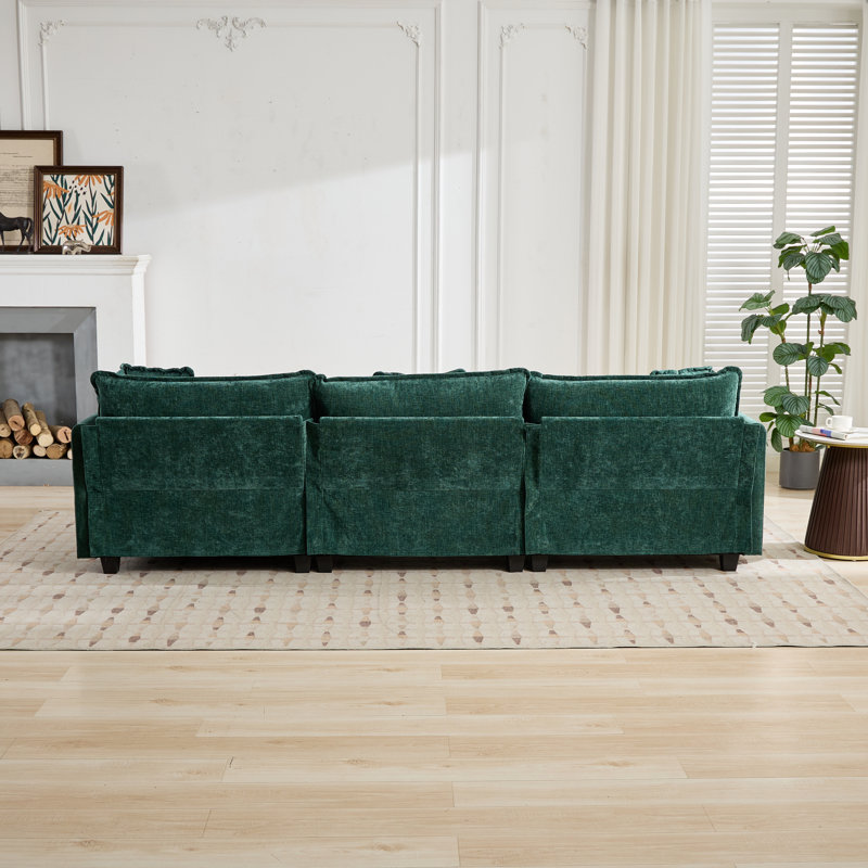 Schmucker Modular Oversized Deep-Seat Cloud Sofa, Modern Double-Layer Cushion Cloud Couch, Green, 33" H x 78" W x 35" D