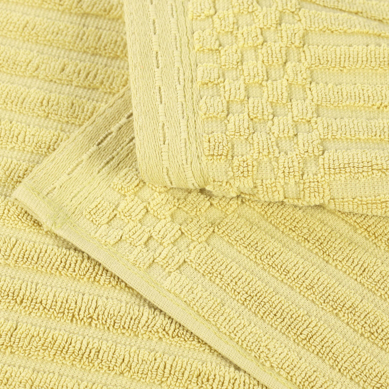 6-Piece Checkered Border Cotton Towel Set, Yellow Gold