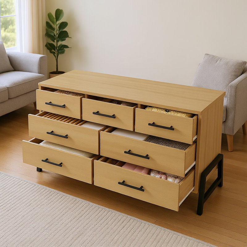 52" Dresser For Bedroom, 7 Dresser, Natural Oak