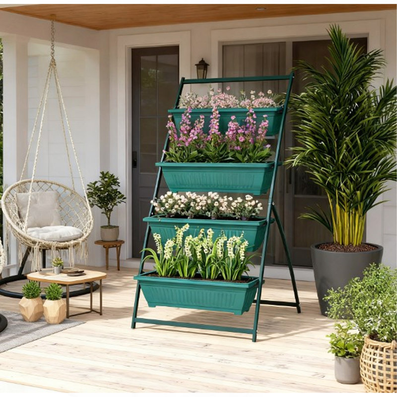 Pot à fleurs sur pied, pot à fleurs surélevé à 4 niveaux avec 4 boîtes, pour potager et fleurs, Green