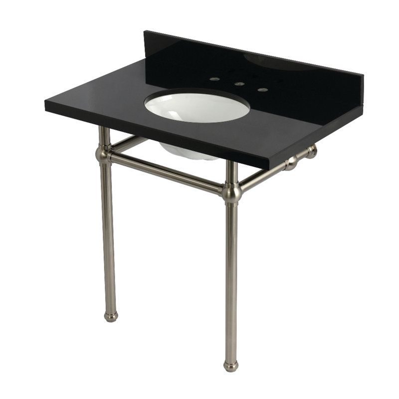 Évier de console en granite noir 36 "avec pieds Kingston Brass Templeton, Granit noir / chrome poli