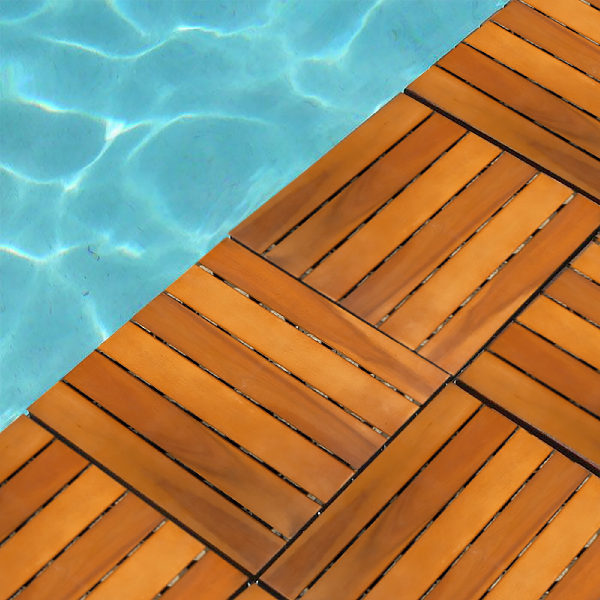 EZ-Floor 12 x 12 Teak Wood Snap-In Deck Tiles in Oiled