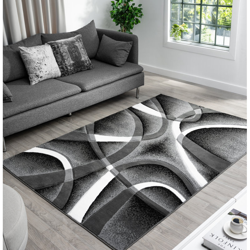 Modern Hand Carved Abstract Geometric Contemporary Rug For Living Room Bedroom, Rectangle 1'7" x 2'7"