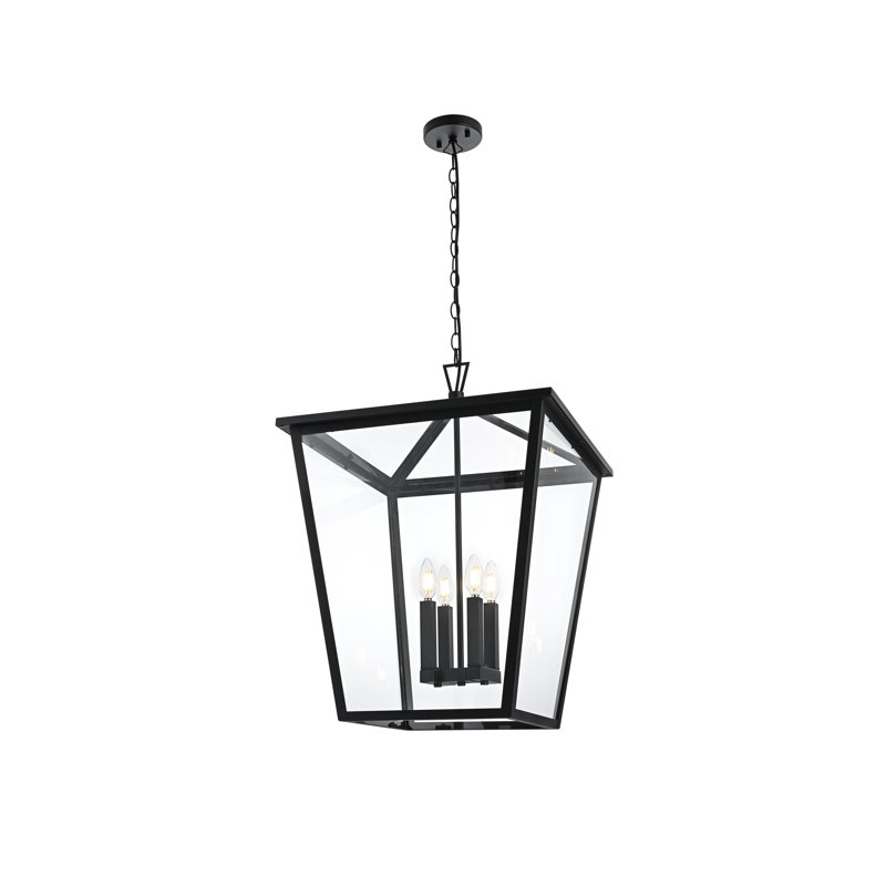 Luminaire suspendu d'extérieur Miyashiro en noir, H 27 po x l 20 po x P 20 po