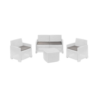 Outdoor lounge set Dbalestrer, Garden composition with 2 armchairs, 1 sofa and 1 table, White