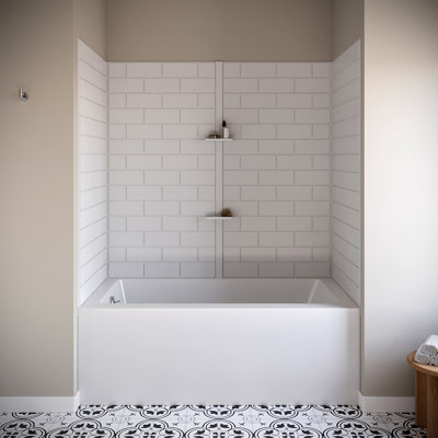 Streamline DSH-3300-427, revêtement mural de baignoire en alcôve en 4 pièces, à coller, 81 cm L x 152 cm l x 140 cm H, finition carrelage métro, avec étagères réglables