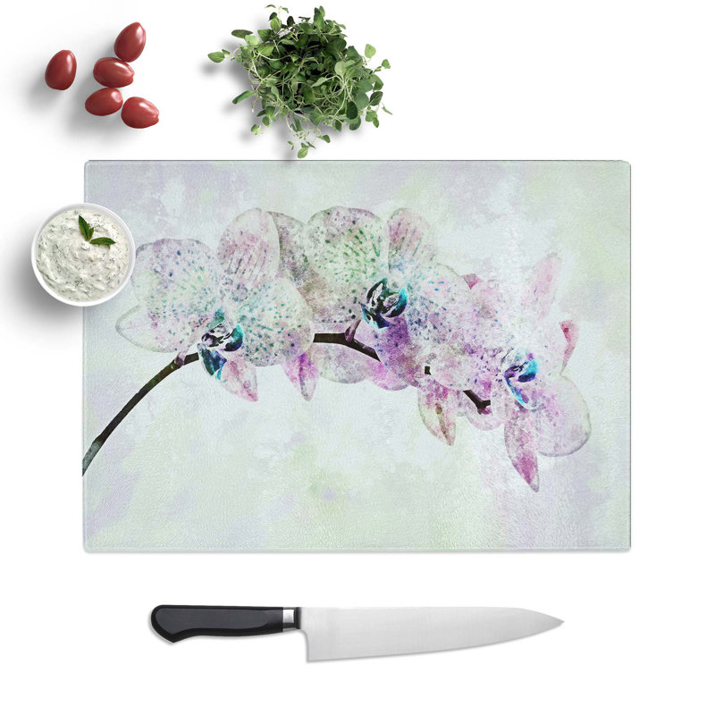 Tempered Glass Orchids Chopping Board, 39 cm W x 28.5 cm L