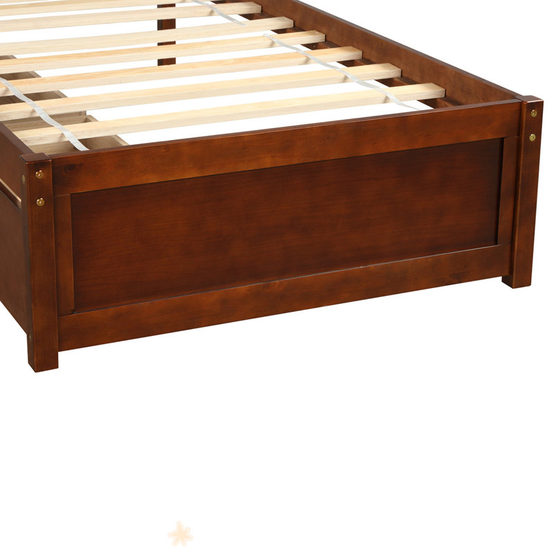 Twin Platform Storage Bed Wood Bed Frame With Two Drawers And Headboard, Walnut