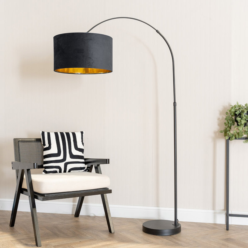 Aidann 180cm Matte Traditional Floor Lamp, Black/Metallic Gold, No