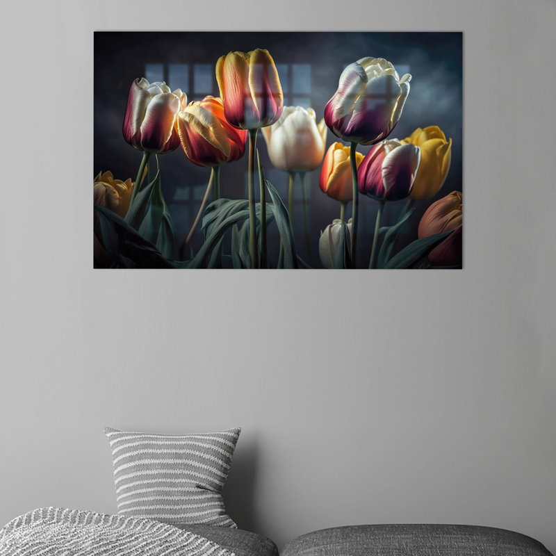 Superbe art en verre trempé tulipe parfait pour le décor du salon et idéal comme cadeau personnalisé, H 35,4 po x l 59,1 po