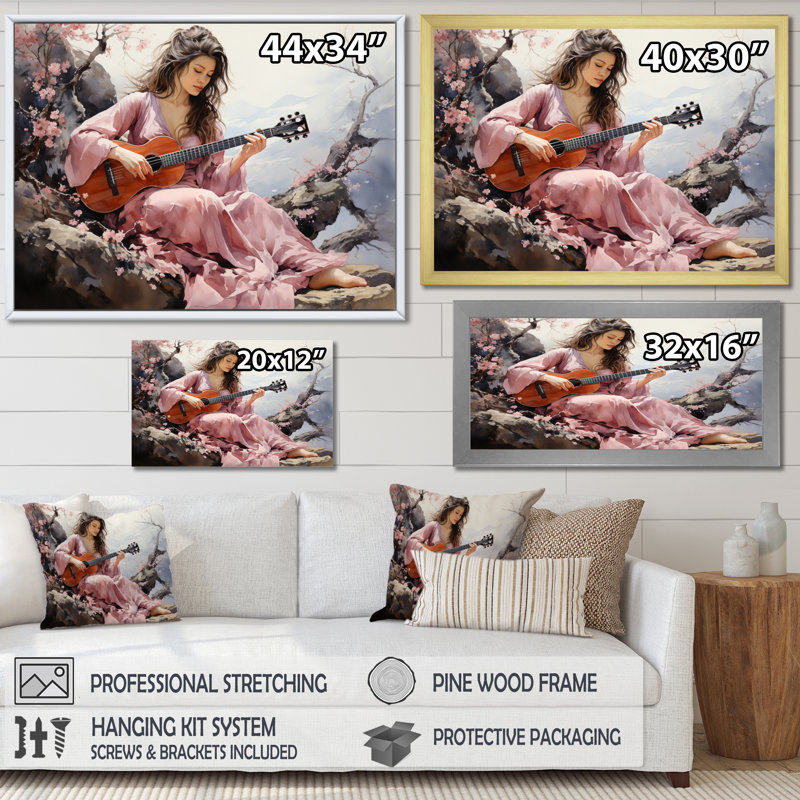 Japon Art, musique romantique, Japon, décoration murale, H 12 po x l 20 po x P 1 po, Cadre flottant blanc