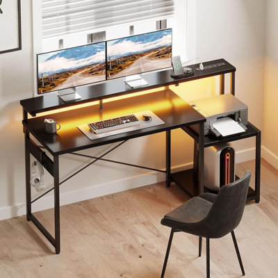 56 Inch Gaming Desk With Led Lights & Power Outlet