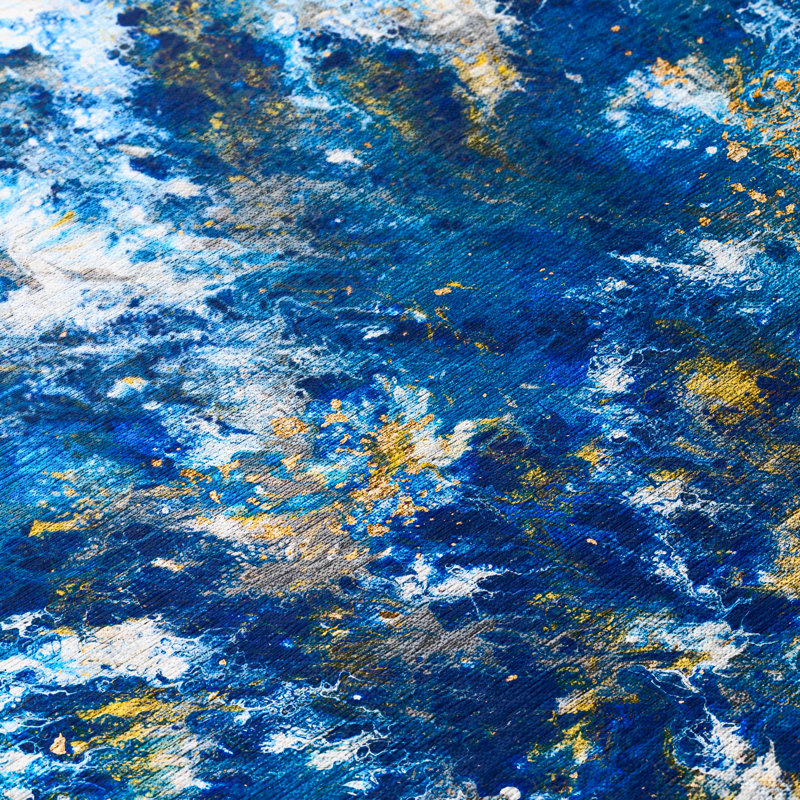 Tapis bleu abstrait tissé à la machine, Rectangle 3 pi x 5 pi
