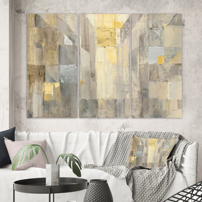 " Gold Square Watercolor " 3 Piece Art Watercolor Painting