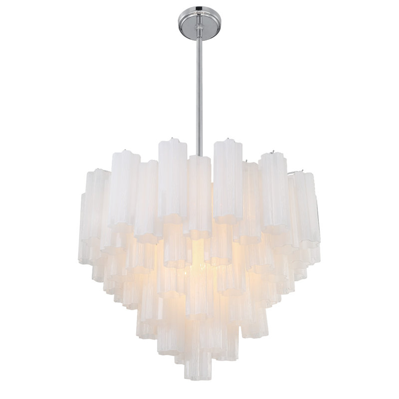 Dimmable Tiered Chandelier, 21.5" H x 26.75" W x 26.75" D, White, Polished Chrome