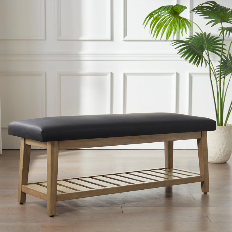 Hahnville Faux Leather Upholstered Storage Bench, Black