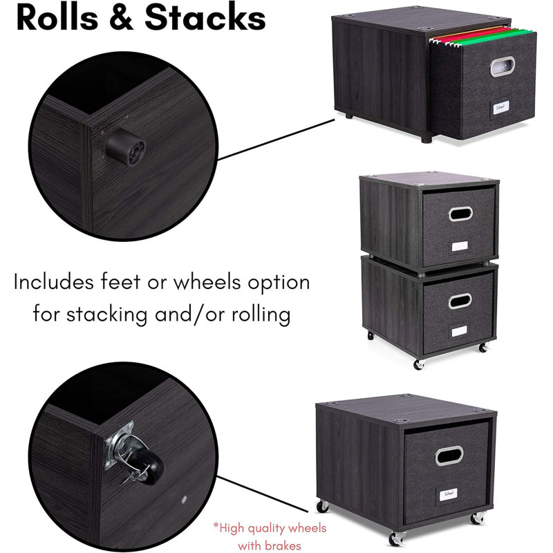 Decorative Storage Shelf w/Removable Bins, Handles, and Wheels – Organize Files