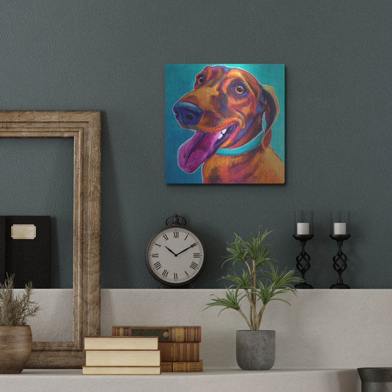 «Dachshund - Turquoise» par Dawg Painter, H 12 po x l 12 po