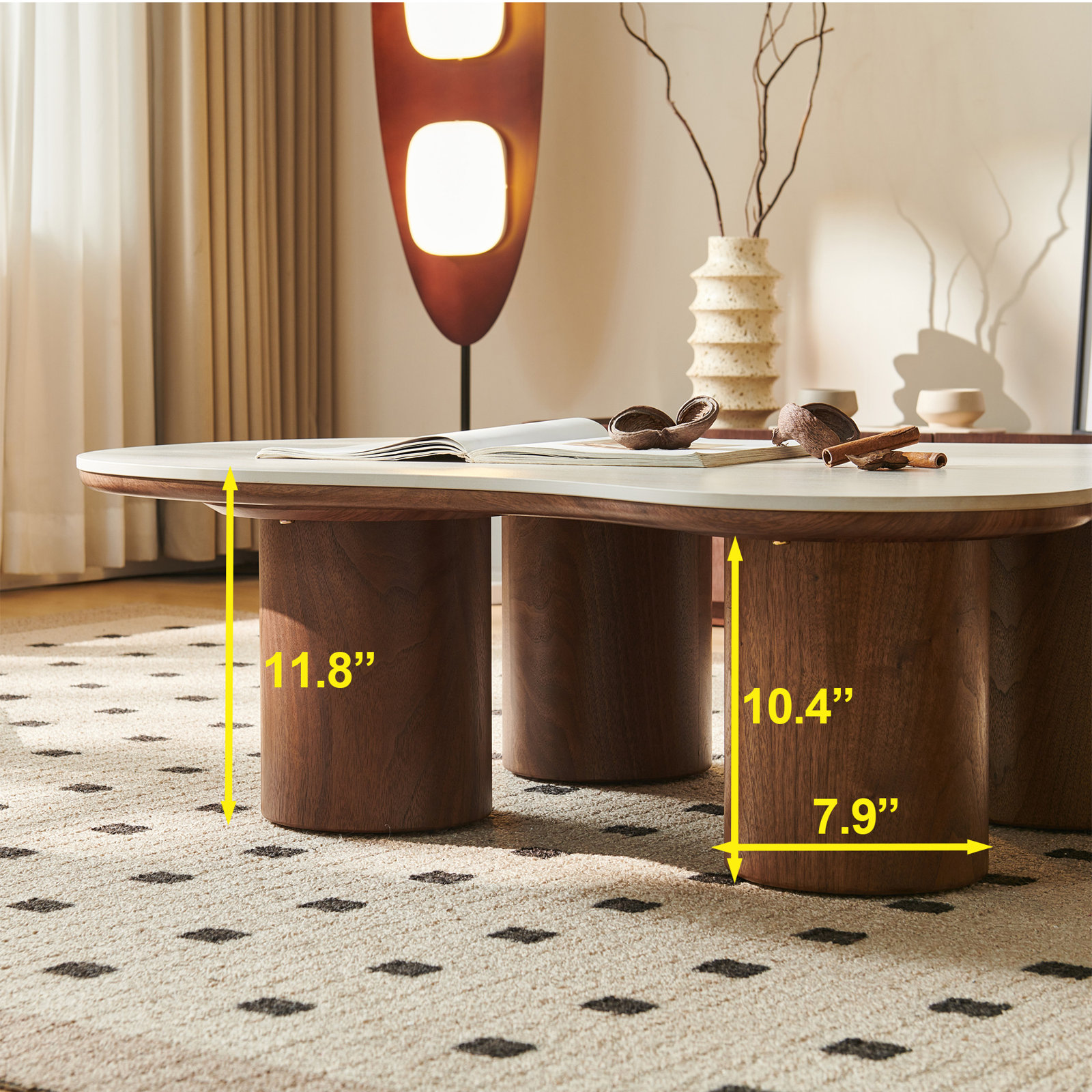 Masiyah 48" Stone Coffee Table, Light Yellow/Brown